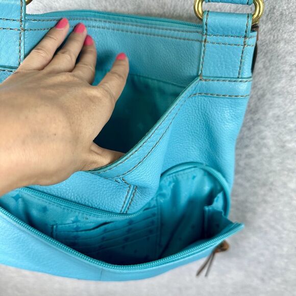 Fossil Morgan Crossbody Handbag Leather Purse Messenger Bag Turquoise Blue‎ - Picture 11 of 14